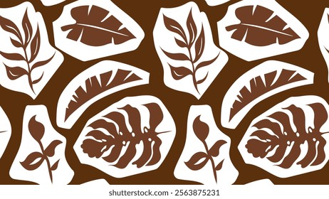 Abstract tropical leaves pattern. Hand draw exotic flowers pattern in vector