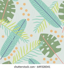 Abstract tropical leaves seamless pattern. Vector illustration.