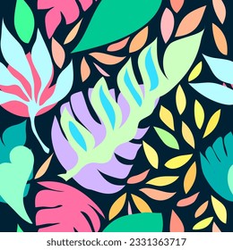Abstract tropical leaves seamless vector pattern