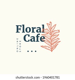 Abstract  Tropical Logo Flowers Vector Signs or Logo Templates. Retro Floral Illustration with Classy Typography. Feminine Logo. Modern Logo Template for florist, fashion blogger, design studio.