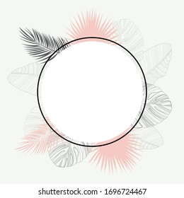 Abstract tropical palm leaf background with frame. Vector Illustration EPS10