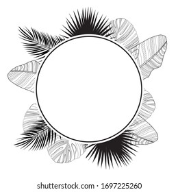 Abstract tropical palm leaf background with frame. Vector Illustration EPS10