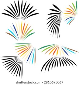 Abstract tropical palm leaf and fan shaped vector icon set