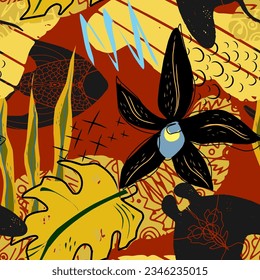 Abstract tropical pattern. Hand drawn overlapping background for your design.