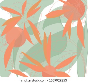 Abstract Tropical Pattern Vector In Line Art. Artsy Bold Style 