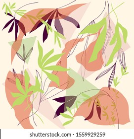 Abstract Tropical Pattern Vector In Line Art. Artsy Bold Style 