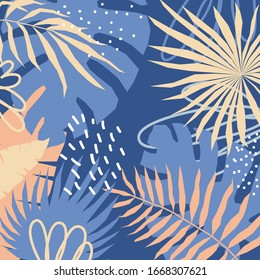 Abstract tropical plant background. Hand drawn plant cover template for birthday card, summer party invitation, seasonal sale, modern art gallary advertising, t shirt picture or bag print etc. 