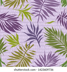 Abstract tropical plants pattern. Hand drawn fantasy exotic sprigs with weaving texture. Seamless floral illustration made of herbal foliage leaves with short lines background.