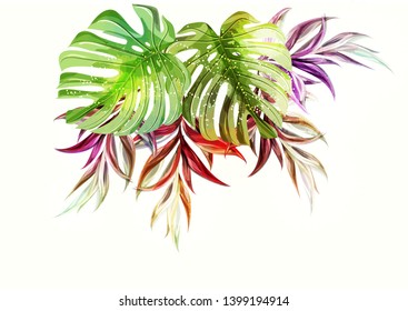 Abstract tropical plants pattern. Vector illustration.