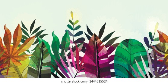 Abstract tropical plants pattern. Vector illustration.	