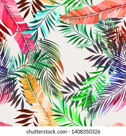 Abstract tropical plants seamless pattern. Vector illustration.