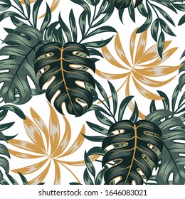 Patrón abstracto tropical sin fisuras con plantas coloridas y hojas sobre un fondo delicado. 
 Hermosa impresión con plantas exóticas dibujadas a mano. Diseño de vectores. Impresión de selva.Fondo floral. 