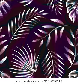 abstract tropical seamless pattern with colorful monstera palm leaves and foliage on gerunge background texture. natural decorative. jungle wallpaper print. Exotic tropics. Summer design 