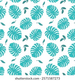 Abstract tropical seamless pattern with monstera leaves. Hand drawn minimal art. Design for print, Factory textile print.