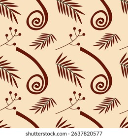 Abstract tropical seamless pattern with palm leaves. Hand drawn minimal art background. Surface cover design. Fabric textile print