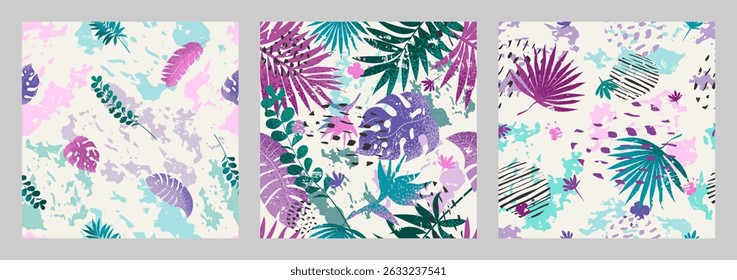 Abstract tropical seamless pattern. Set of companion wallpaper for wrapping paper, fabric, backgrounds, covers, interior.
