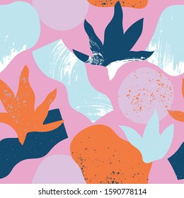 abstract tropical shapes seamless vector pattern background illustration with brush strokes