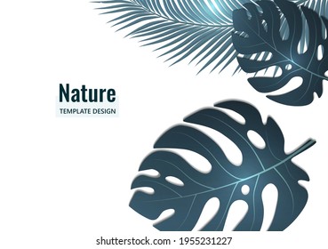 Abstract tropical style. Monstera leaves and palm trees on a white background. Vector illustration for your design
