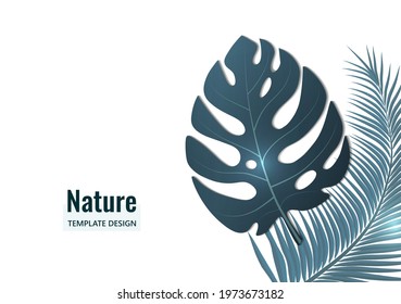 Abstract tropical style. Monstera leaves and palm trees on a white background. Vector illustration for your design