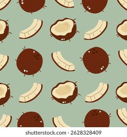 Patrón de verano tropical Abstractas con coco en estilo plano de dibujos animados. Diseño para el Fondo de pantalla, impresiones, textil, papel de embalaje, fondo. Ilustración vectorial dibujada a mano