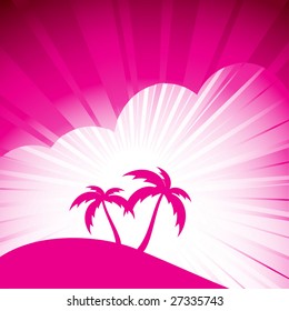 abstract tropical sunset with palm trees and clouds