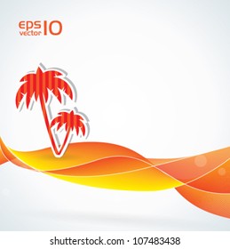 Resumen del fondo vectorial tropical con palmeras y colores naranjas