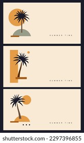 Abstract Tropical Vector Illustration. Black, Beige and Yellow Palm Tree Isolated on a Beige Background. Summer Time. Exotic Landscape Print. Minimalist Geometric Print with Copy Space. 