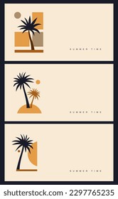 Abstract Tropical Vector Illustration. Black, Beige and Yellow Palm Tree Isolated on a Beige Background. Summer Time. Exotic Landscape Print. Minimalist Geometric Print with Copy Space.