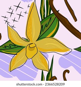 Abstract tropical vector seamless pattern. Cartoon style. For design, fabric, print, clothing, wallpaper, paper.	
