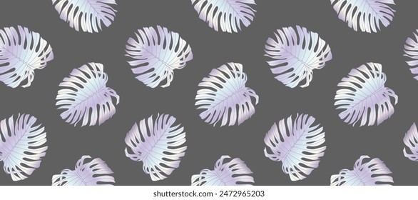 Abstract tropical vector seamless pattern with holographic monstera leaves for women's or children's textiles, wrapping paper, wallpaper or covers.