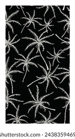 Abstract tropics seamless pattern. Grunge palm trees silhouettes. Jungle vector art. Hand drawn exotic illustration for summer design, beach swimwear fabric, wallpaper
