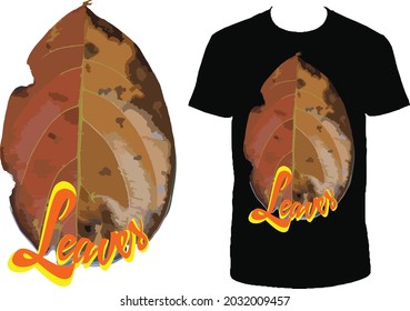 abstract t-shirt design with dried jackfruit leaves with leaf writing