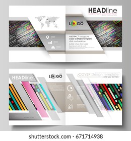 Abstract tubes and dots. Glowing multicolored texture. Business templates for square design bi fold brochure, flyer, booklet, report. Leaflet cover, vector layout. Colorful background made of stripes.