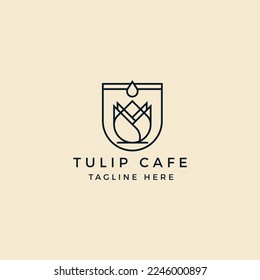 Abstract Tulip with drop water shield Cafe Logo Design Vector Inspiration