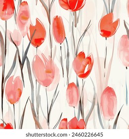 Abstract tulip flower blooming design. Pattern with floral seamless. Grunge textured abstract art vector  with flower and plants in watercolor style.