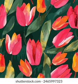 Abstractas diseño de flor de tulipán. Patrón con flores sin costuras. Vector de arte abstracto con textura de grunge con flores y plantas en estilo acuarela.