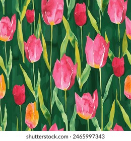 Abstract tulip flower blooming design. Pattern with floral seamless. Grunge textured abstract art vector  with flower and plants in watercolor style.