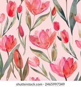 Abstract tulip flower blooming design. Pattern with floral seamless. Grunge textured abstract art vector  with flower and plants in watercolor style.