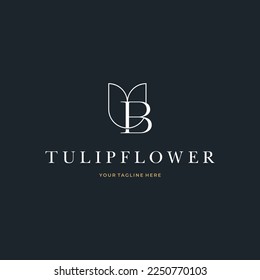 Abstract Tulip Flower Initial Letter B custom logo typography Logo Design Vector Florist Massage Illustration