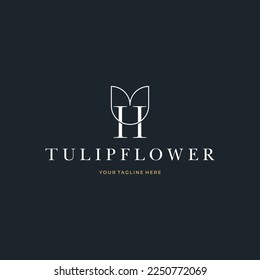 Resumen Letra inicial de la flor de los tulipanes H Logo Diseño Vector Florist Ilustración