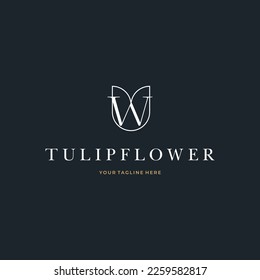 Abstract Tulip Flower Initial Letter w custom logo typography Logo Design Vector Florist Massage Illustration