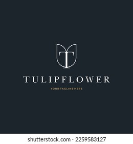 Abstract Tulip Flower Initial Letter T custom logo typography Logo Design Vector Florist Massage Illustration