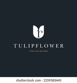 Abstract Tulip Flower Initial Letter R custom logo typography Logo Design Vector Florist Massage Illustration