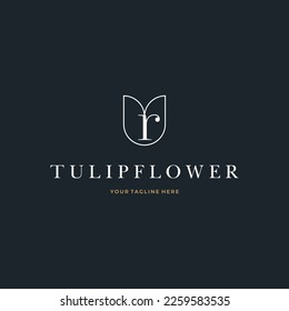 Abstract Tulip Flower Initial Letter R custom logo typography Logo Design Vector Florist Massage Illustration