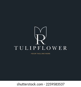 Abstract Tulip Flower Initial Letter R custom logo typography Logo Design Vector Florist Massage Illustration