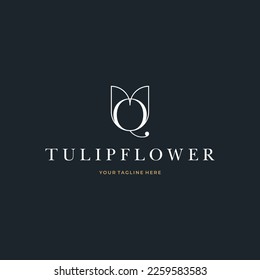 Abstract Tulip Flower Initial Letter Q custom logo typography Logo Design Vector Florist Massage Illustration