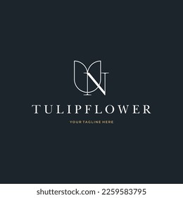 Abstract Tulip Flower Initial Letter N custom logo typography Logo Design Vector Florist Massage Illustration