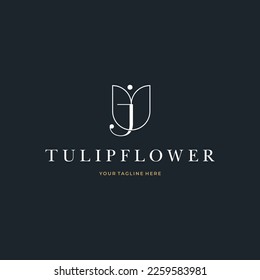 Abstract Tulip Flower Initial Letter J custom logo typography Logo Design Vector Florist Massage Illustration