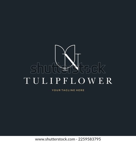 Abstract Tulip Flower Initial Letter N custom logo typography Logo Design Vector Florist Massage Illustration Foto stock © 