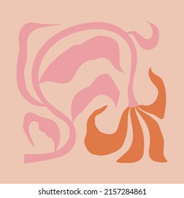 Abstract tulip flower poster in groovy trippy funky style. Organic shapes aesthetic wall art in trendy pink pallete. Curvy psychedelic summer floral decoration.